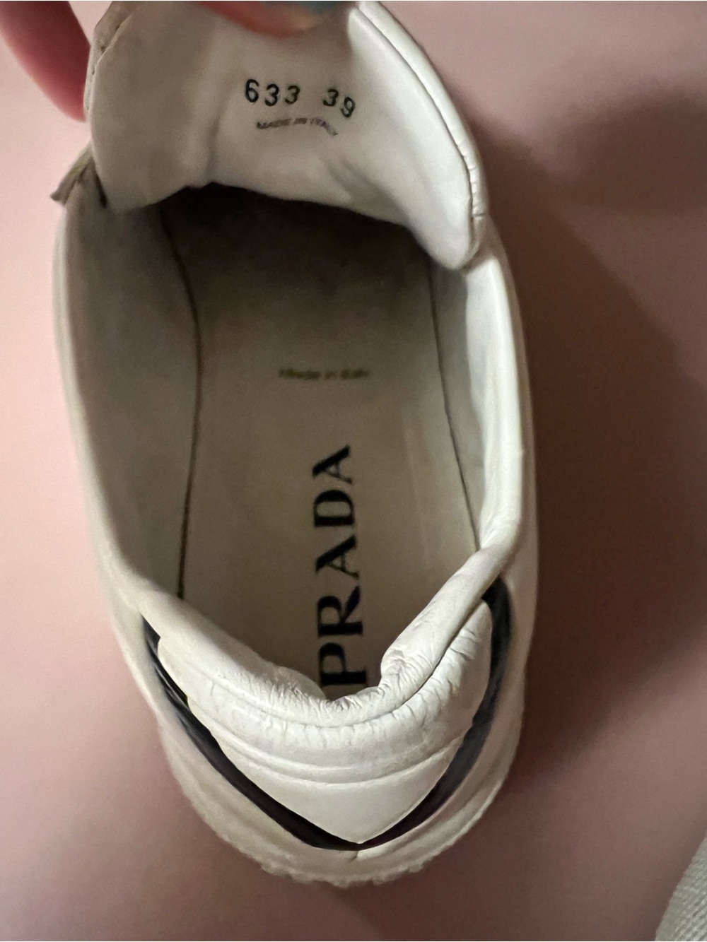 Prada Milano Women’s White Leather Sneakers with Black Accent - Picture 5 of 7